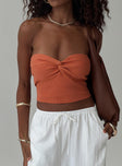 front view of model wearing Princess Polly Kallista Top Orange Sleeveless Sweetheart 