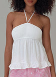 front view of model wearing Princess Polly Be Your Girl Strapless Top White Sleeveless Asymmetric Neckline 