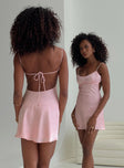 back view of model wearing Princess Polly Clemence Mini Dress Pink Scoop Neck 