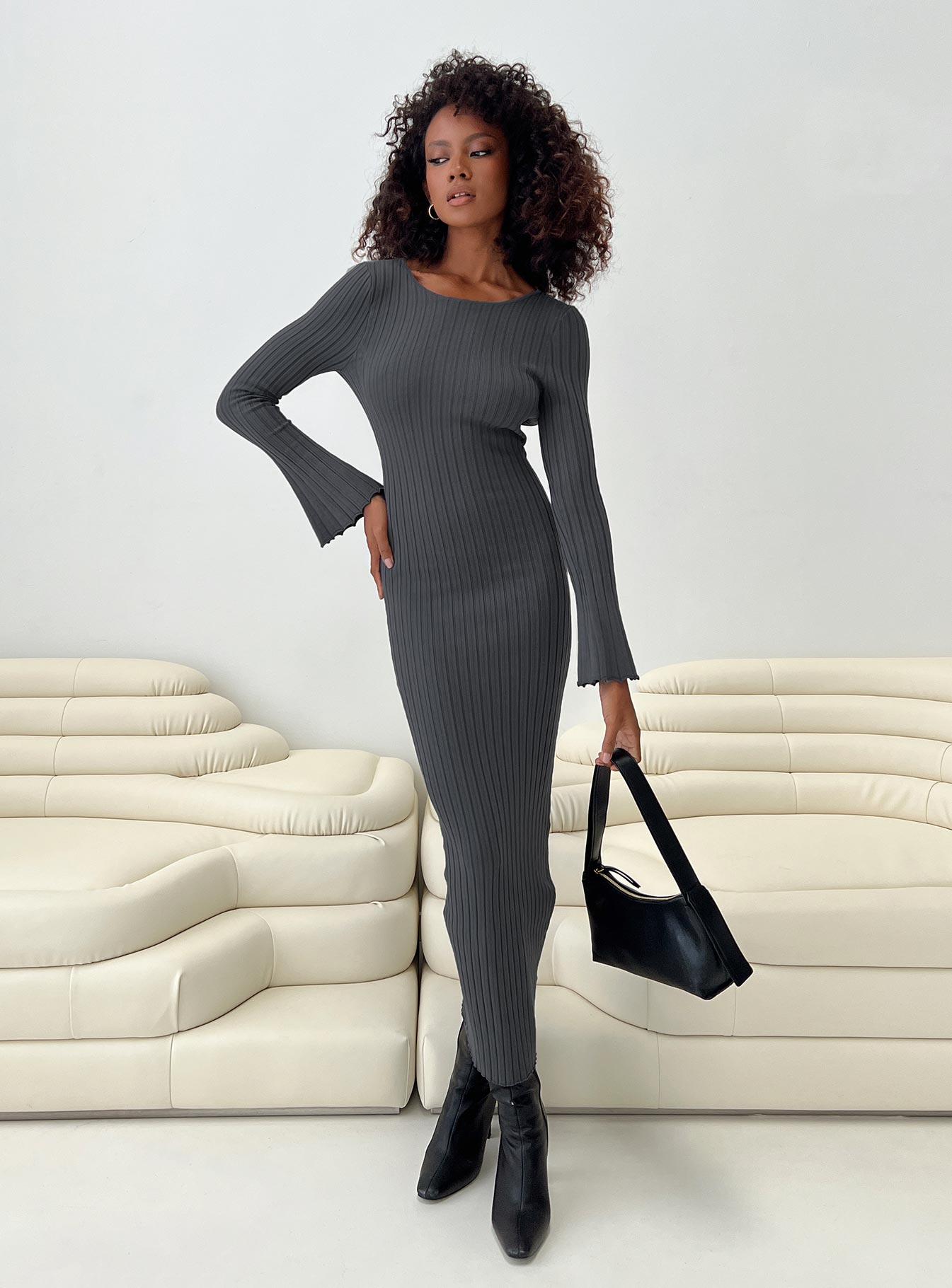 Heleni long sleeve maxi dress grey