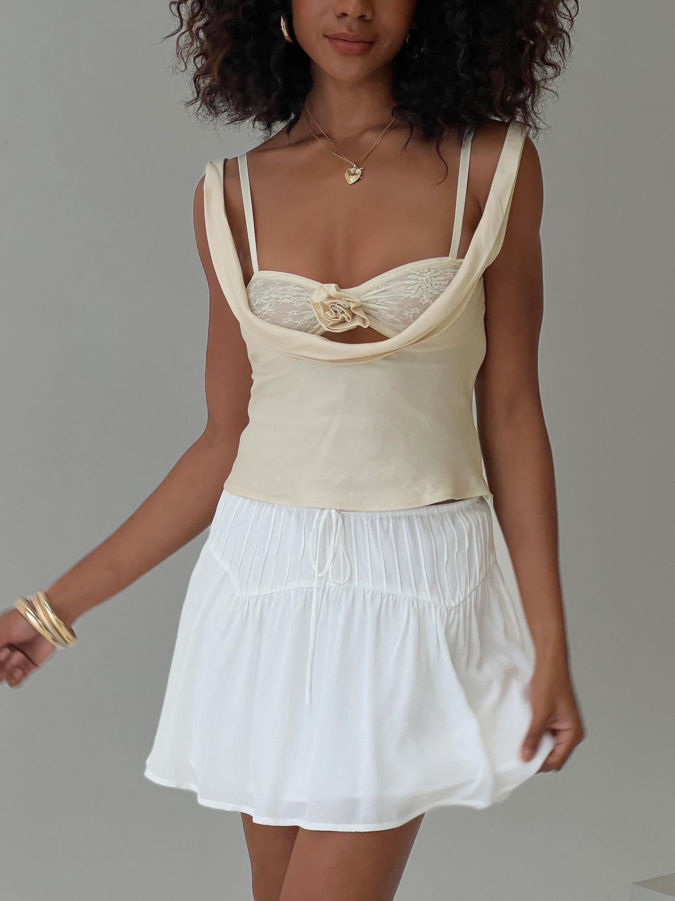   front view of model wearing Princess Polly Cherry On Top Mini Skirt White Mini Skirts 