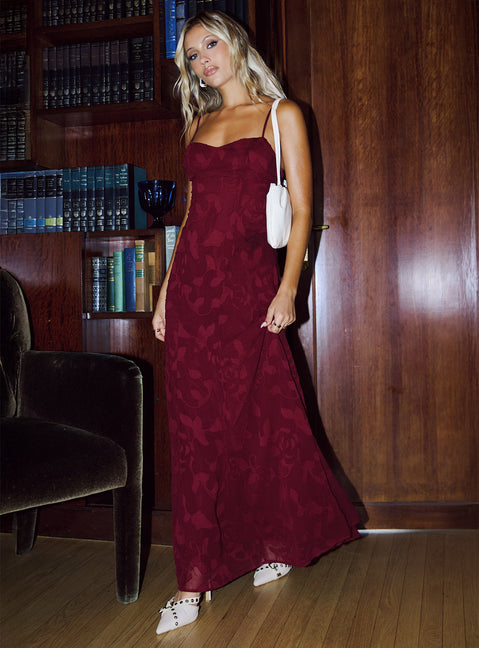 Leading Lady Sweetheart Maxi Dress | Red Floral Burnout | Womens | Princess Polly Leading Lady Sweetheart Maxi Dress | Red Floral Burnout | Womens | Princess Polly