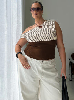 Past Life One Shoulder Top Brown / Stripe Curve