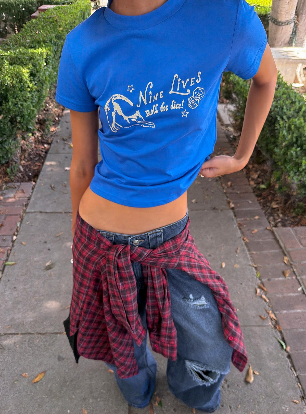 Nine Lives Graphic Baby Tee Cobalt