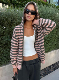 Aubry Oversized True Knit Hoodie Pink Stripe