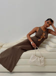 side view of model wearing Princess Polly Sanur Maxi Dress Brown Scoop Neck 