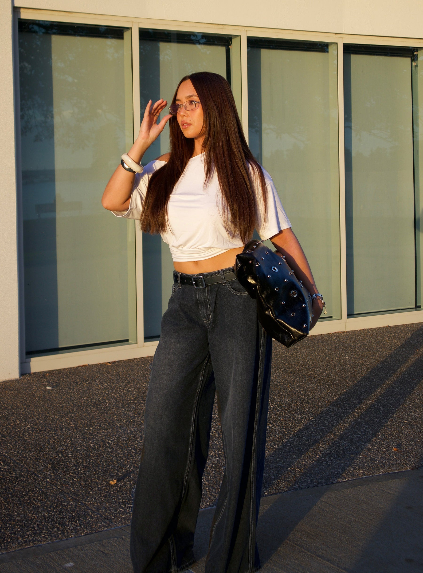 Ramos Low Rise Wide Leg Jeans Dark Grey Wash