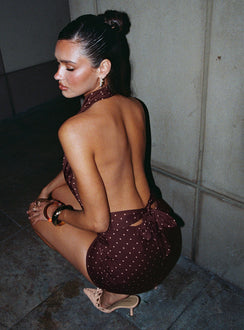 Keiana Mini Skirt Burgundy / Pink Polka