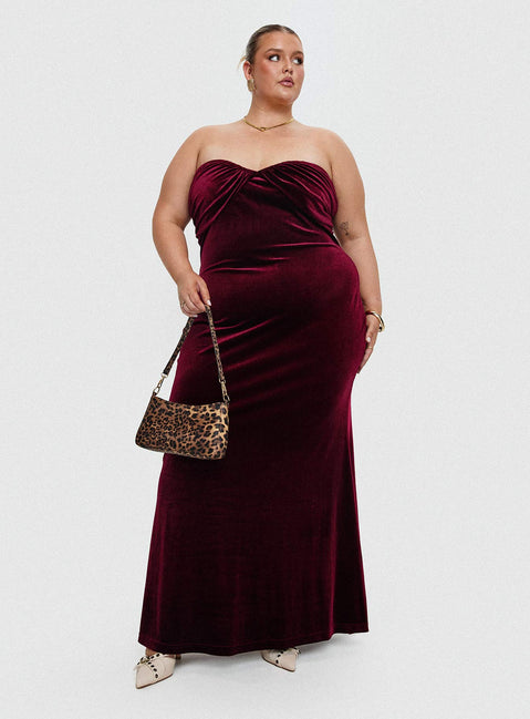 Irena Strapless Maxi Dress Burgundy Curve | Princess Polly Irena Strapless Maxi Dress Burgundy Curve | Princess Polly
