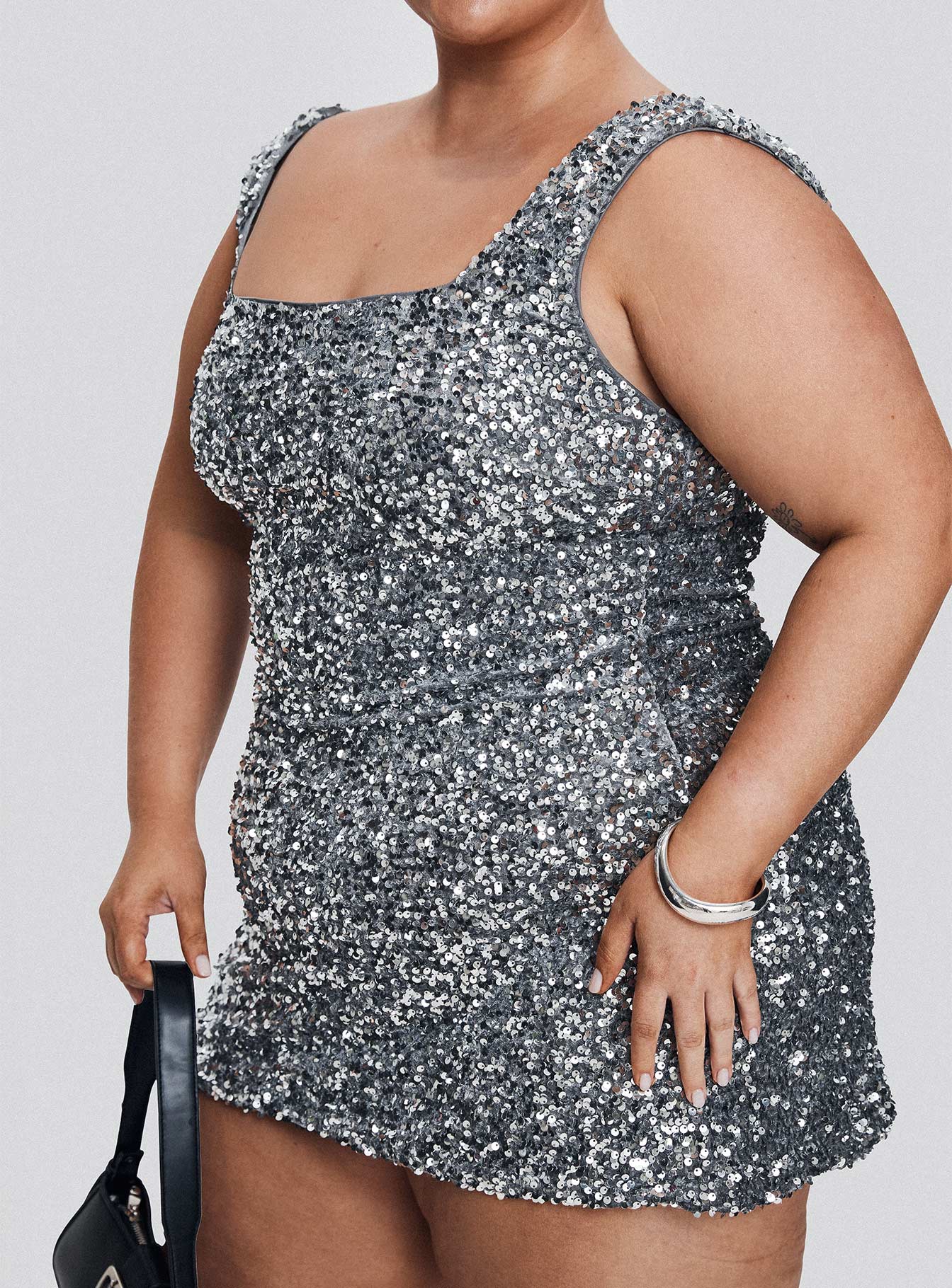 Miss Me Sequin Mini Dress Silver Curve | Princess Polly Miss Me Sequin Mini Dress Silver Curve | Princess Polly