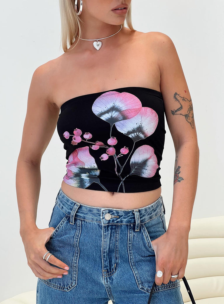 Tube top Graphic print Elasticated neckline Good Stretch Unlined 