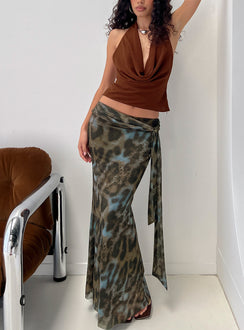   front view of model wearing Princess Polly Caviar Tie Maxi Skirt Leopard 