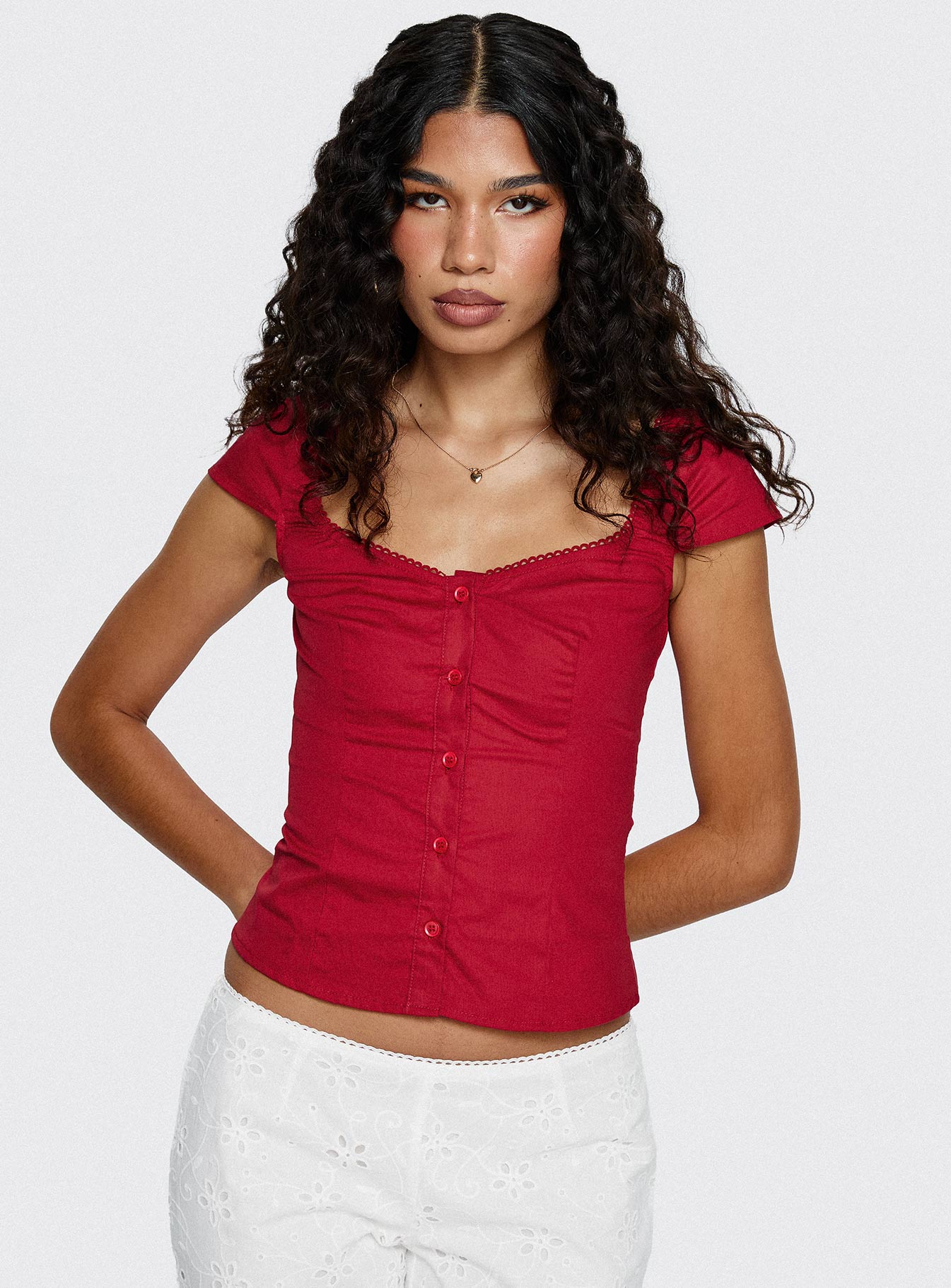 Transcendence Button Up Top Red