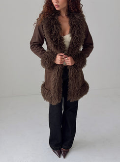 Josefina Faux Fur Detail Jacket Chocolate