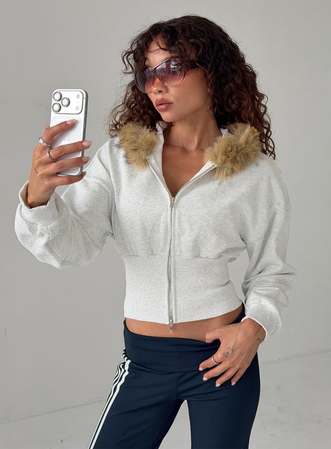 Ramonda Faux Fur Hooded Jumper Grey Marle