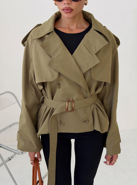 Eldora Cropped Trench Coat Green