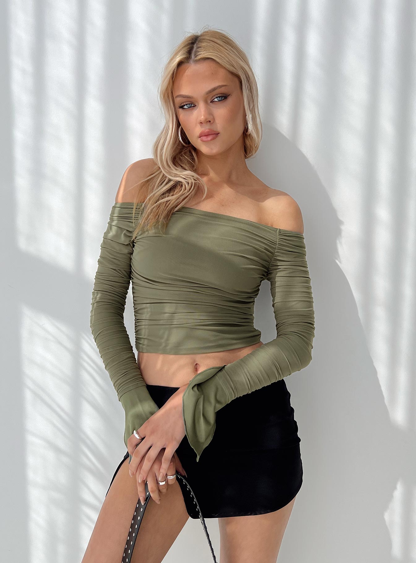 Moreno off the shoulder top green