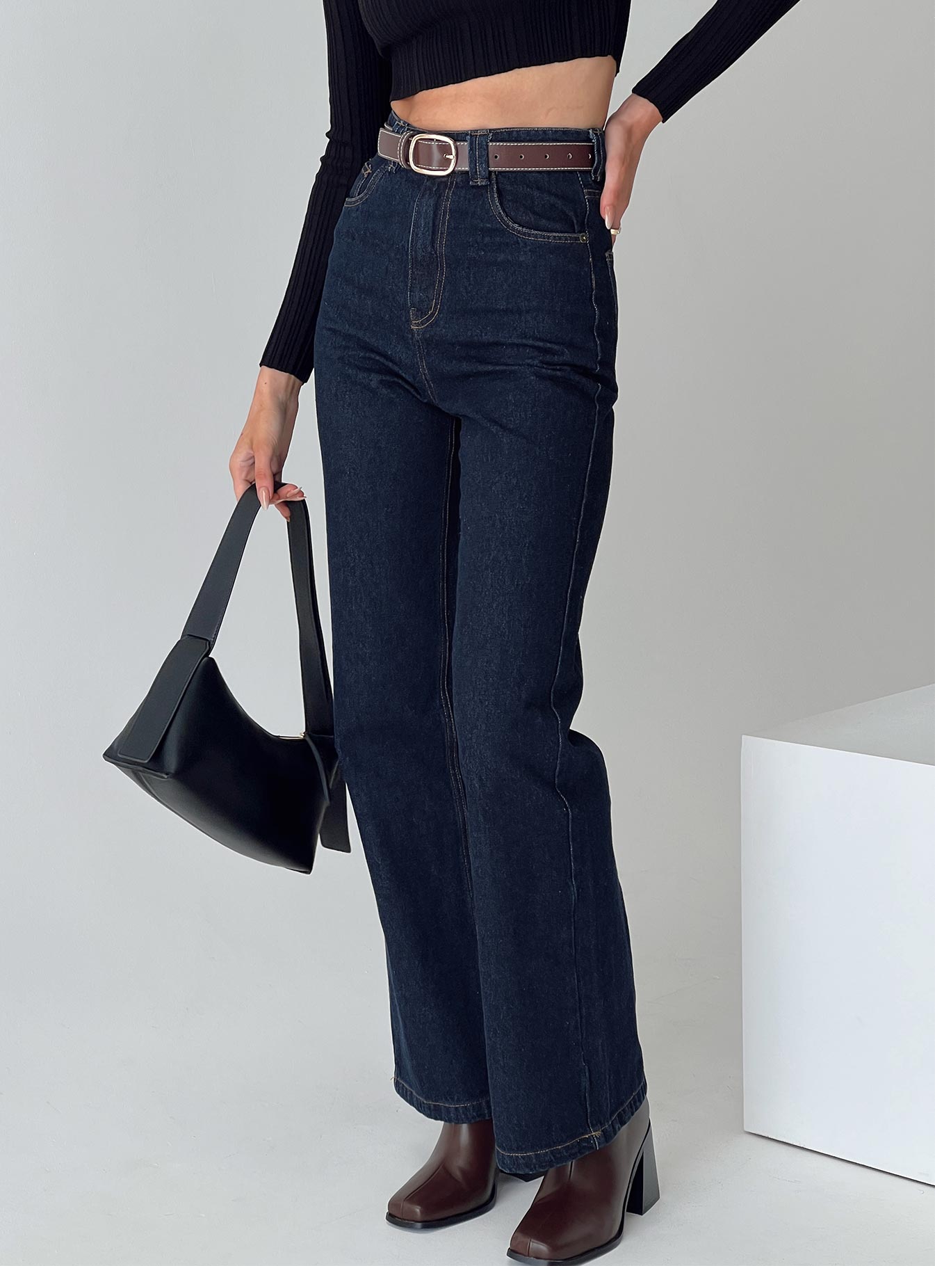 Wide leg dark blue jeans sale