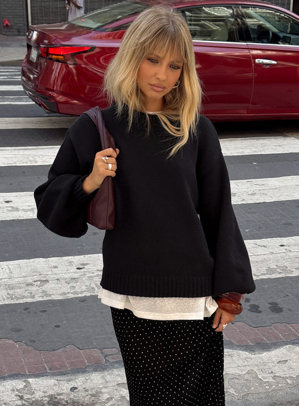 On Harmony Balloon Sleeve Knit Sweater Black