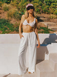 front view of model wearing Princess Polly Ogilvie Linen Blend Pants White Petite High Waisted Pants 