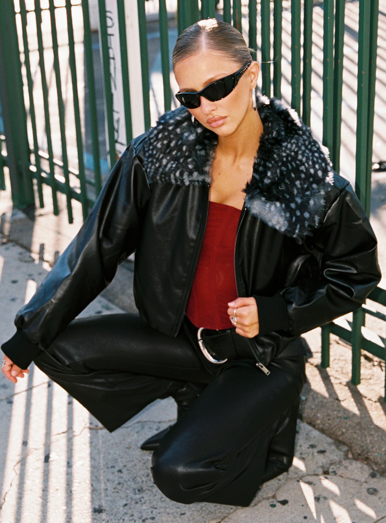 Koemi Faux Leather Collared Jacket Black | Princess Polly