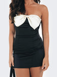 Princess Polly Sweetheart Neckline  Kesy Bow Tie Mini Dress Black Petite