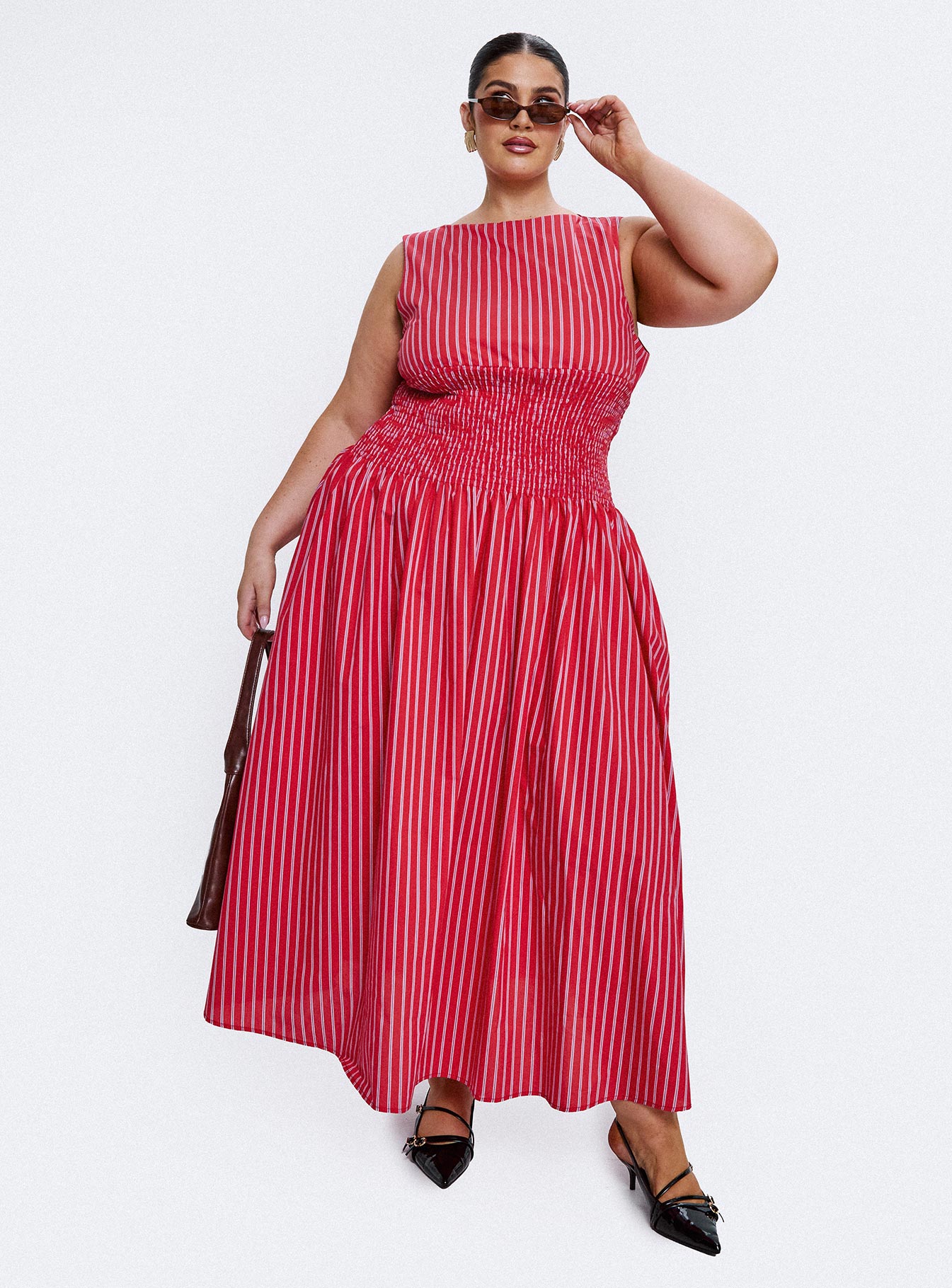 Lilienne Cotton Poplin Maxi Dress Curve | Red Stripe | Womens | Princess Polly Curve Lilienne Cotton Poplin Maxi Dress Curve | Red Stripe | Womens | Princess Polly Curve