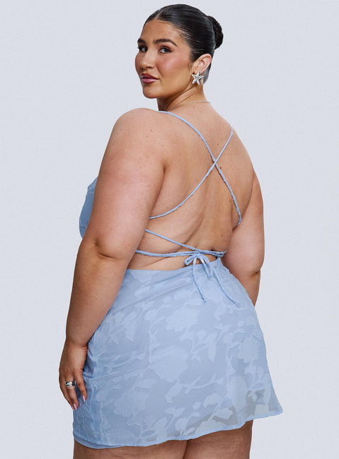 Celena Mini Dress Light Blue Burnout Curve | Princess Polly Celena Mini Dress Light Blue Burnout Curve | Princess Polly