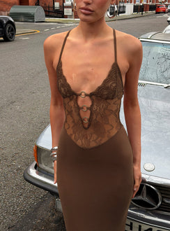 Totema Lace Halter Maxi Dress Chocolate