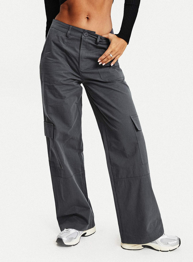 charcoal gray subdued cargo pants. These r midrise w