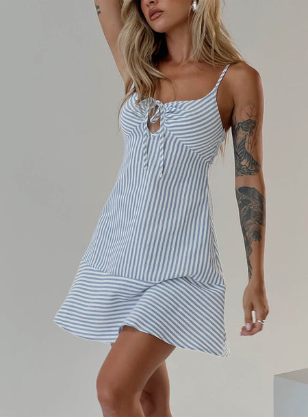 Striped mini dress Adjustable shoulder straps, scooped neckline, shirred band at back, tie detail at bust, invisible zip fastening at back Non-stretch material, lined bust