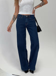 side view of model wearing Princess Polly Maryanne Mid-rise Relaxed Denim Jeans Dark Wash High Waisted 