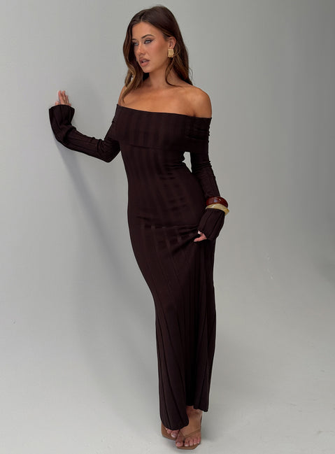 Ellouisa Long Sleeve Rib Maxi Dress L | XL | Chocolate | Womens | Princess Polly Ellouisa Long Sleeve Rib Maxi Dress L | XL | Chocolate | Womens | Princess Polly