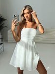 front view of model wearing Princess Polly Halleck Strapless Mini Dress White Straight Neck 