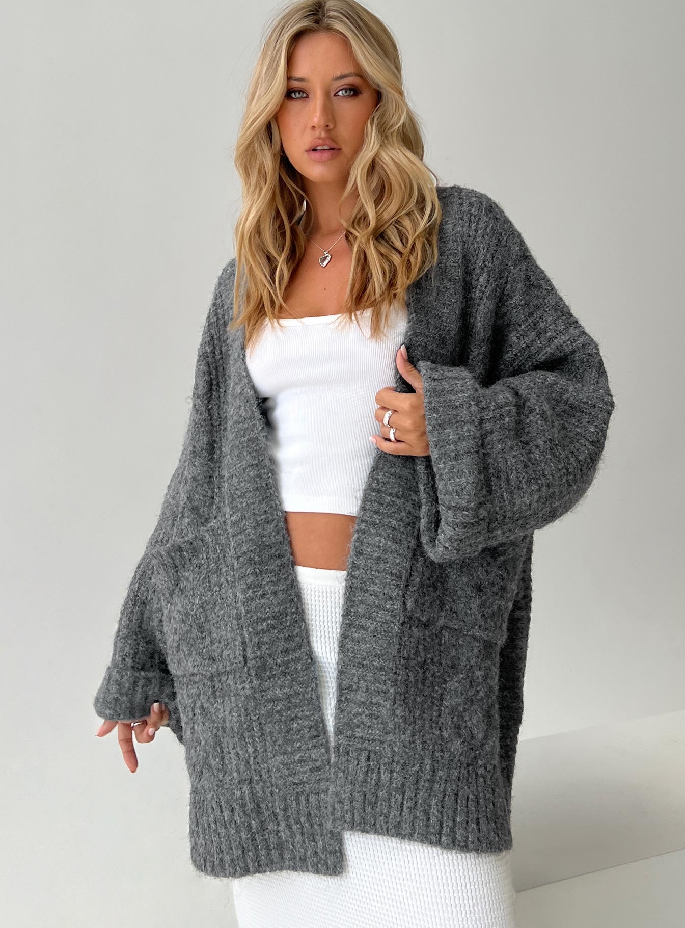 Paisleigh Cable Knit Cardigan Charcoal