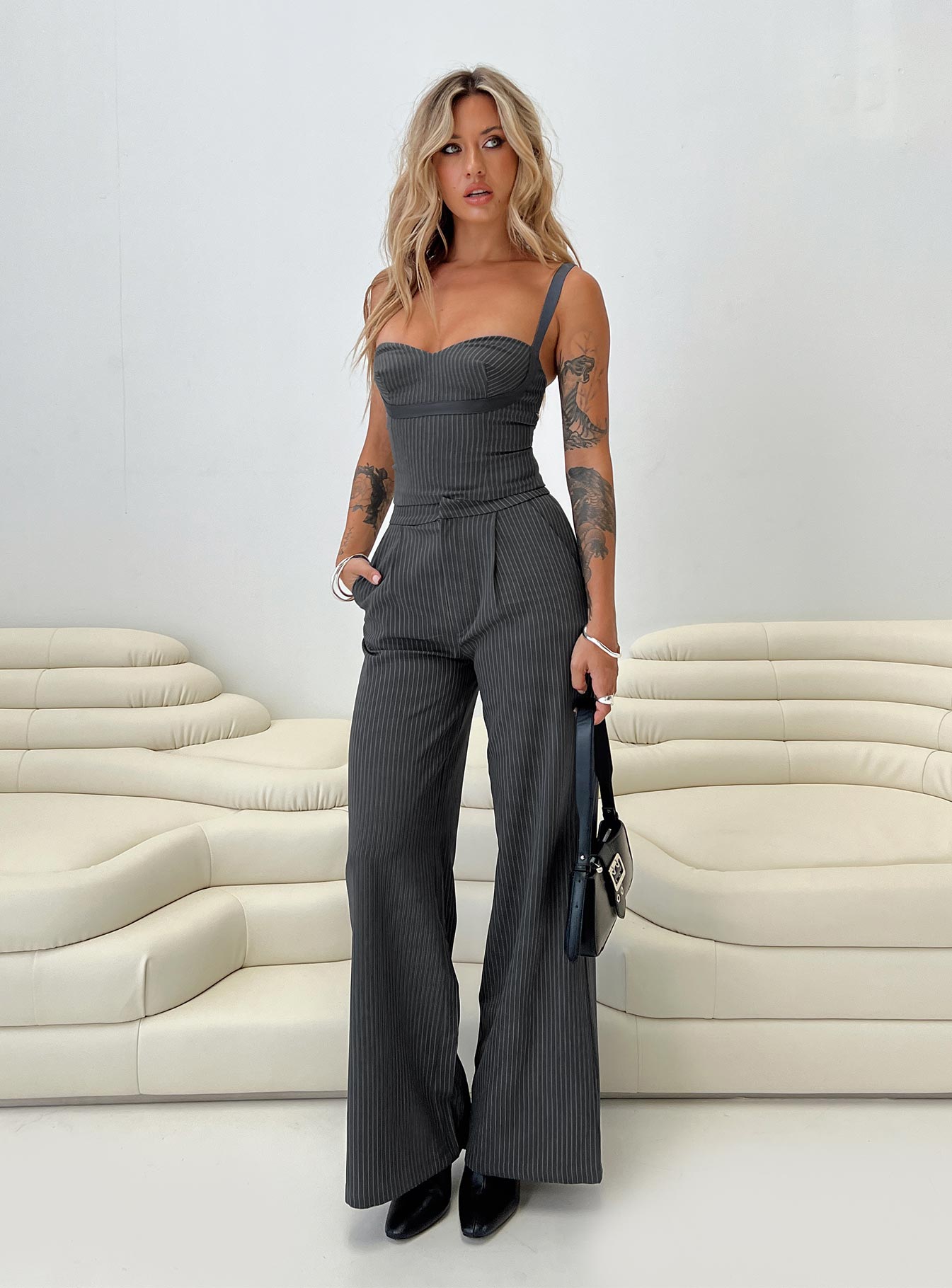 Briana set charcoal pinstripe