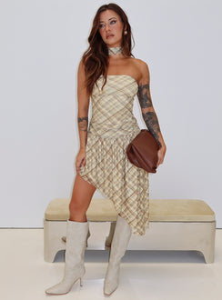 Cambria Strapless Scarf Midi Dress | Yellow Check | Womens | Princess Polly Cambria Strapless Scarf Midi Dress | Yellow Check | Womens | Princess Polly