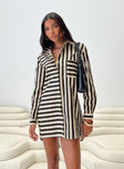 Long sleeve shirt dress, relaxed fit, striped print Classic collar, button fastening at front, single chest pocket, curved hem