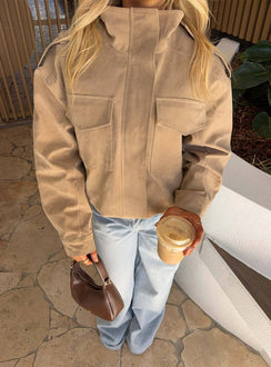 Double Life Funnel Neck Cargo Jacket Beige