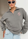 Princess Polly Quarter Zip Sweatshirt Cursive Text Charcoal / Light Pink Princess Polly  Cropped 