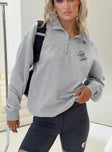 Princess Polly Quarter Zip Sweatshirt Cursive Text Grey Marle / Slate Princess Polly  regular 