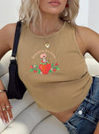 product Princess Polly Sleeveless Crew Neck  Strawberry Shortcake Tank Brown