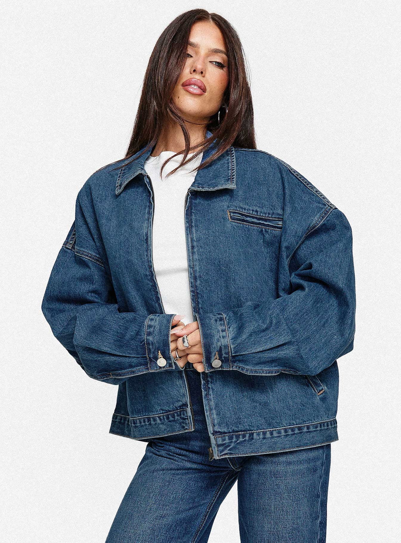 Riina Bomber Jacket Denim | Princess Polly