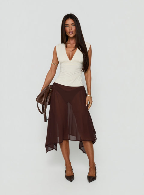 Asali Asymmetrical Midi Skirt Chocolate