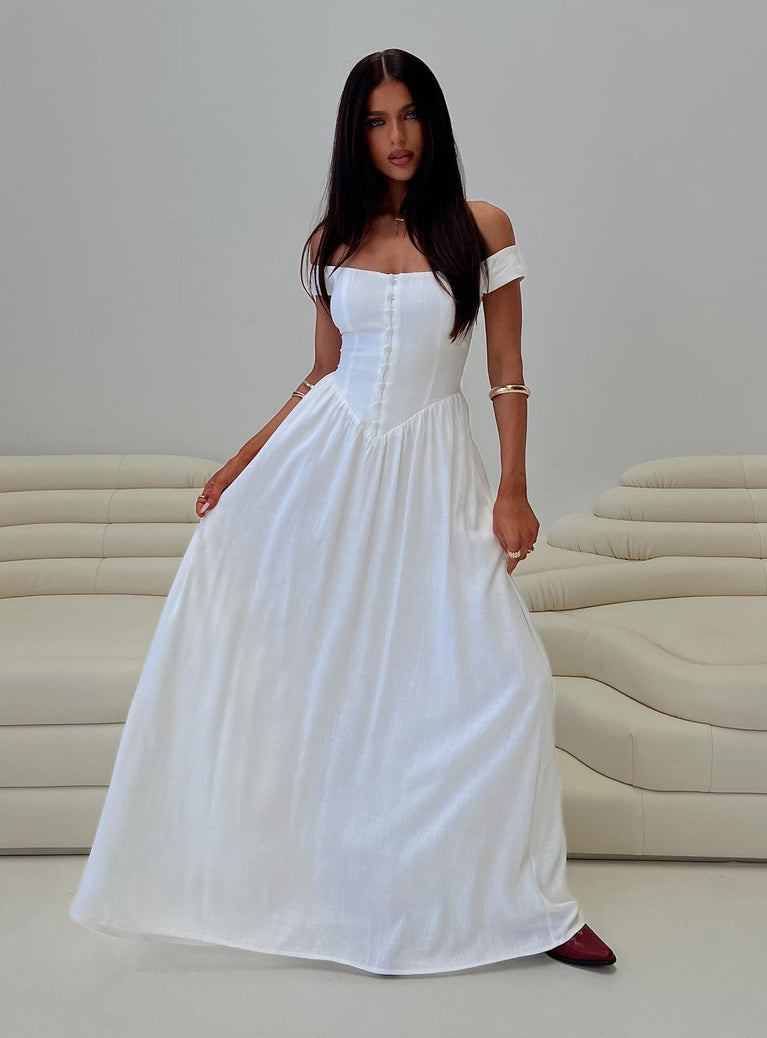 front view of model wearing Princess Polly Romantic Maxi Dress White Straight Neck 