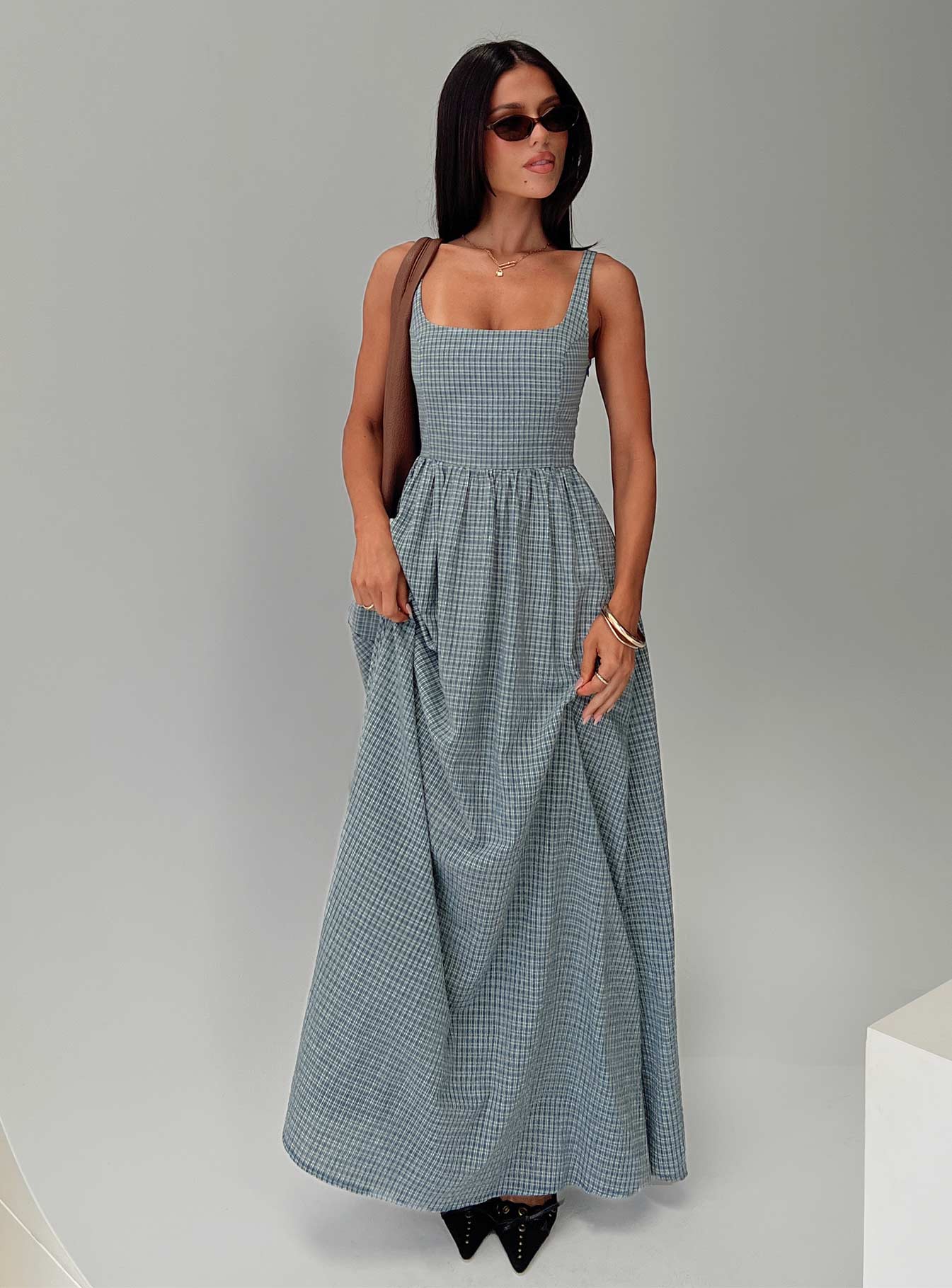 Cartmel Check Maxi Dress | NAVY | Womens | Princess Polly Cartmel Check Maxi Dress | NAVY | Womens | Princess Polly