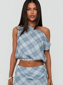 Sabbine Off Shoulder Top Blue Check