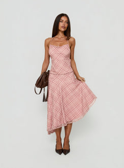 Waverlee Asymmetrical Midi Skirt Pink Check