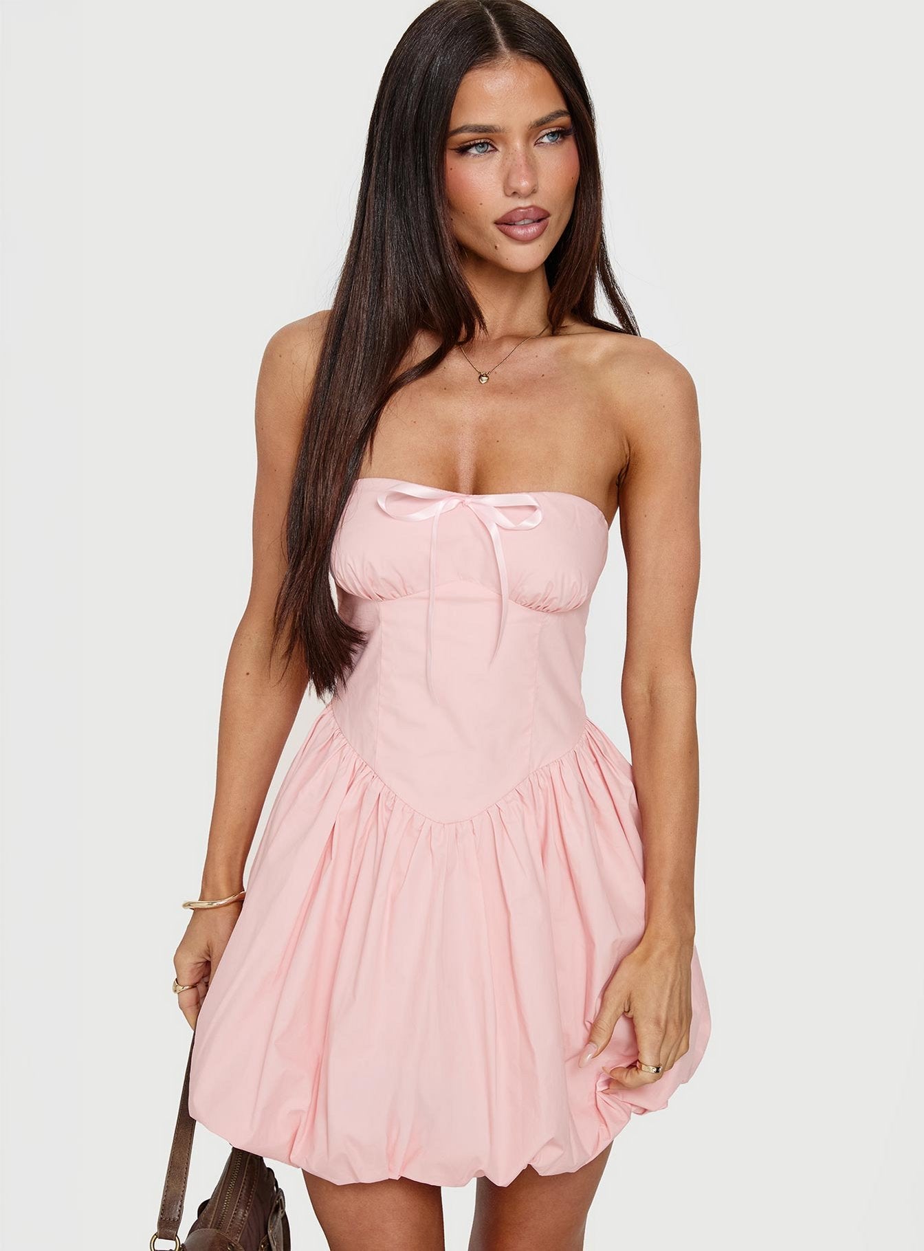 Princess Polly Melaina Strapless Bubble Hem Minidress in Pink at Nordstrom, Size 8 Princess Polly Melaina Strapless Bubble Hem Minidress in Pink at Nordstrom, Size 8
