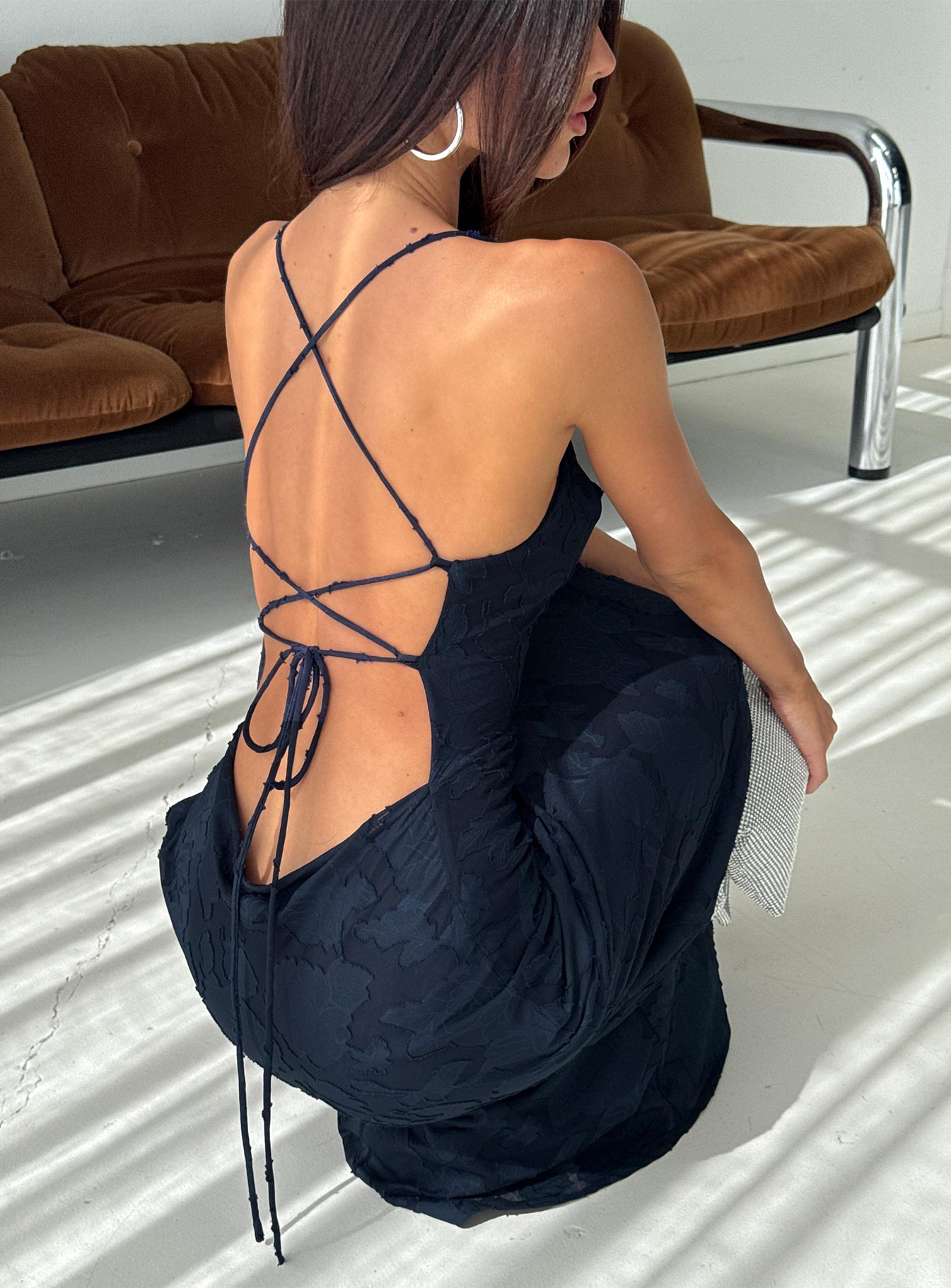 Celena Maxi Dress Navy Burnout Petite | Princess Polly